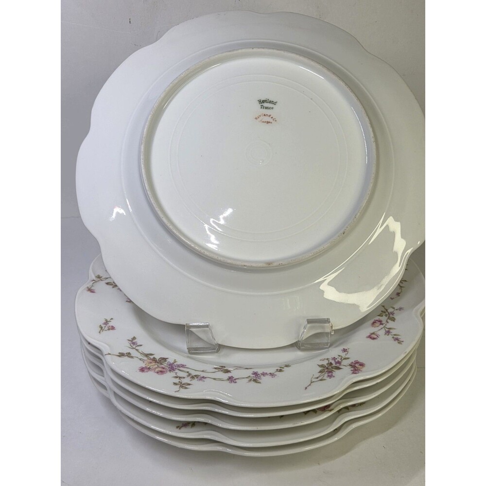 Antique Set Of 6 Haviland Limoges Scalloped Dinner Plates Floral Roses Schleiger - Picture 9 of 16